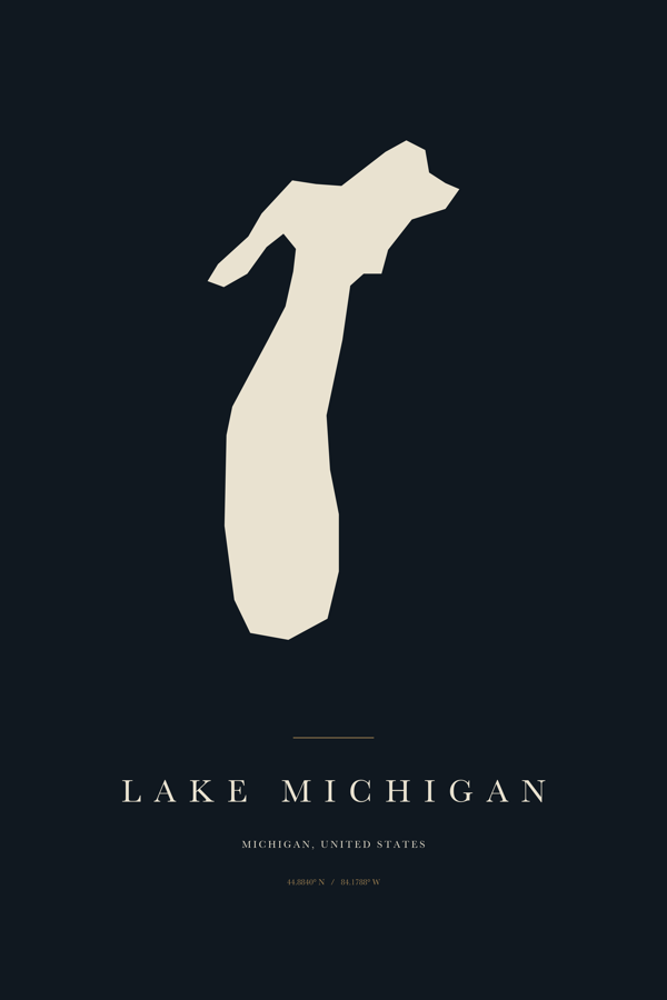 Lake Michigan bathymetric map print